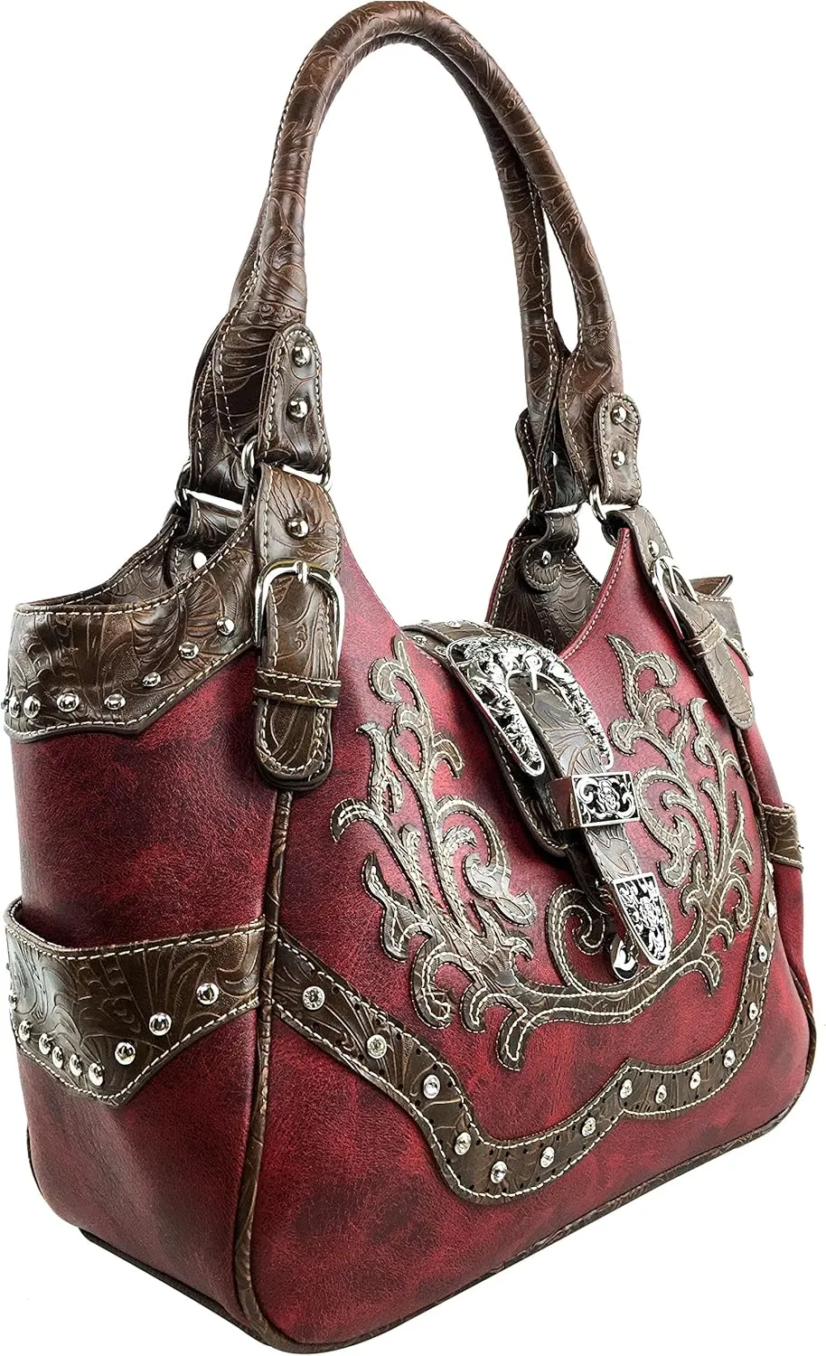Justin West American Albino Floral Embroidery Buckle Shoulder Concealed Carry Handbag Purse