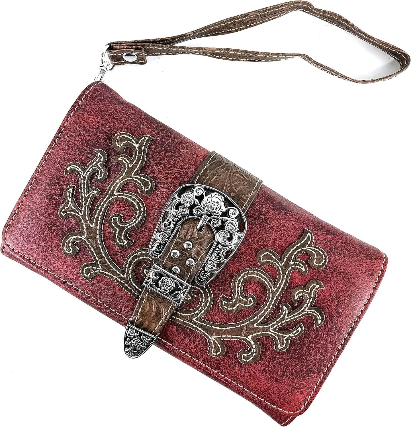Justin West American Albino Floral Embroidery Buckle Shoulder Concealed Carry Handbag Purse