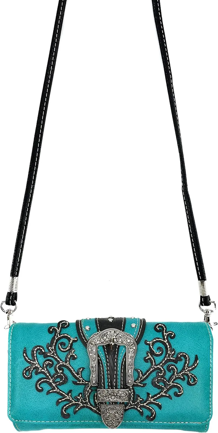 Justin West American Albino Floral Embroidery Buckle Shoulder Concealed Carry Handbag Purse