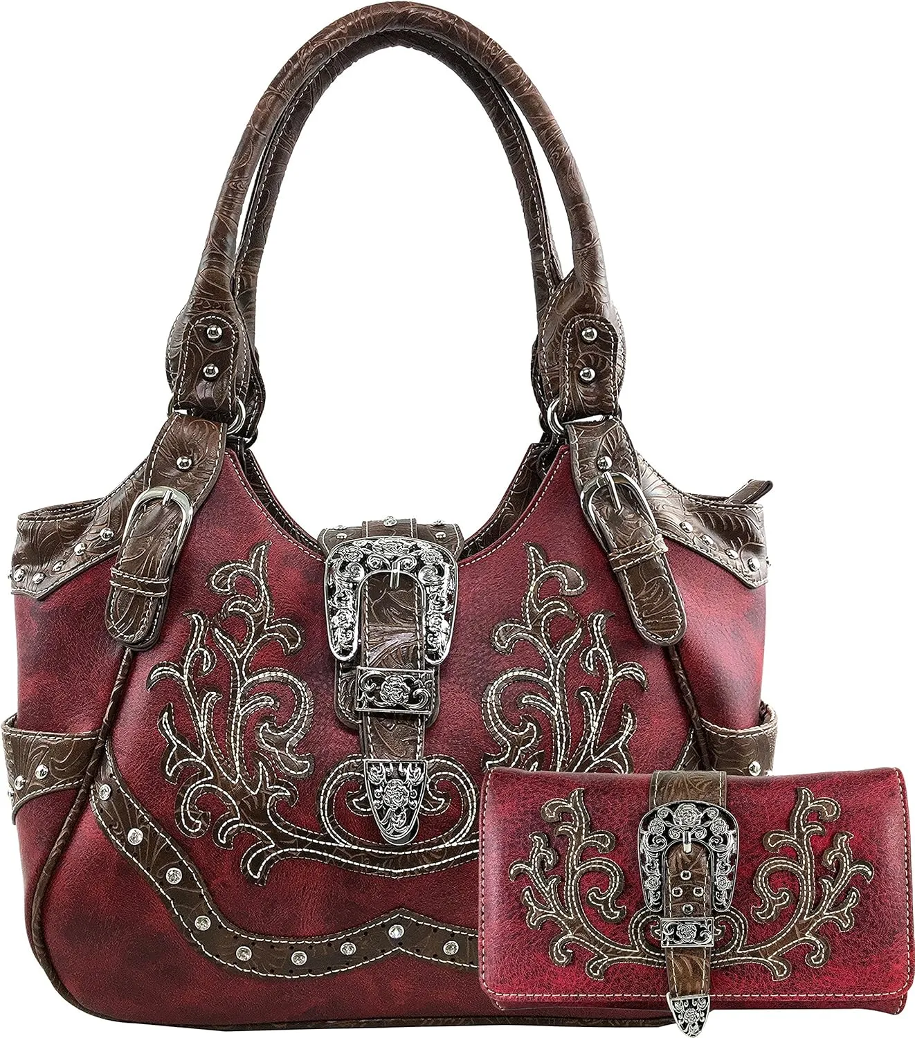 Justin West American Albino Floral Embroidery Buckle Shoulder Concealed Carry Handbag Purse