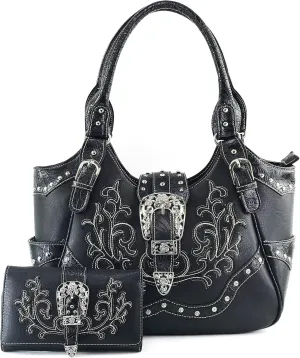 Justin West American Albino Floral Embroidery Buckle Shoulder Concealed Carry Handbag Purse