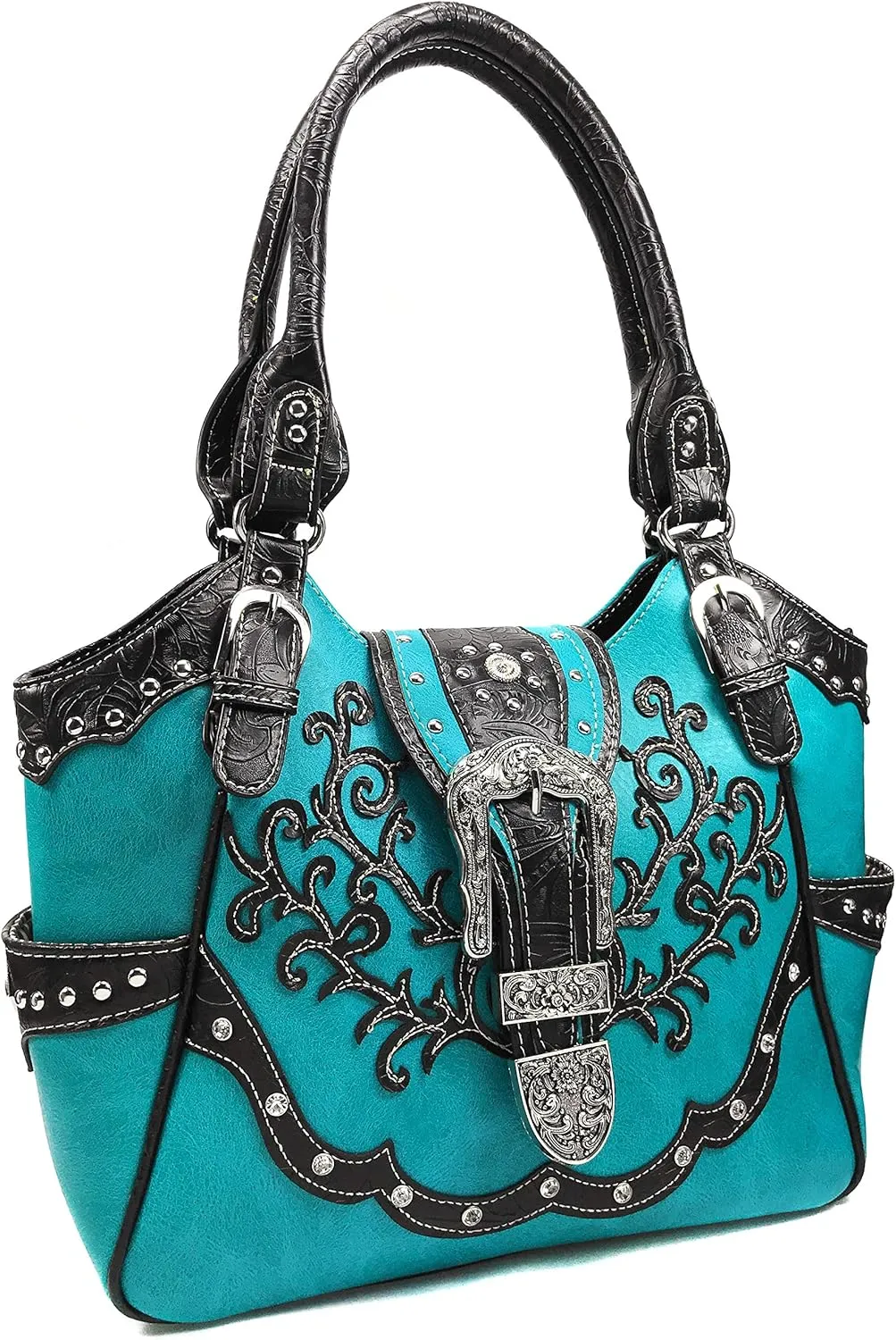 Justin West American Albino Floral Embroidery Buckle Shoulder Concealed Carry Handbag Purse