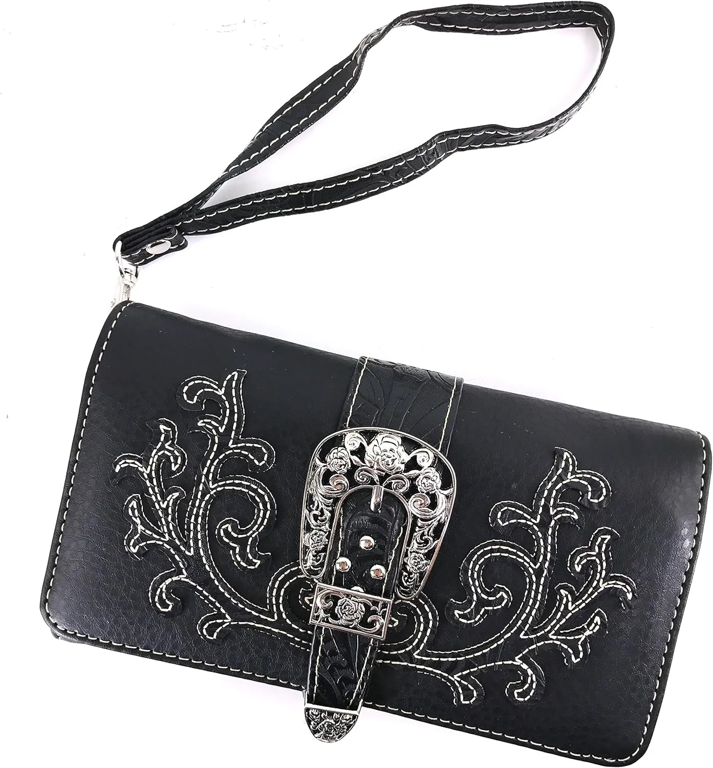 Justin West American Albino Floral Embroidery Buckle Shoulder Concealed Carry Handbag Purse