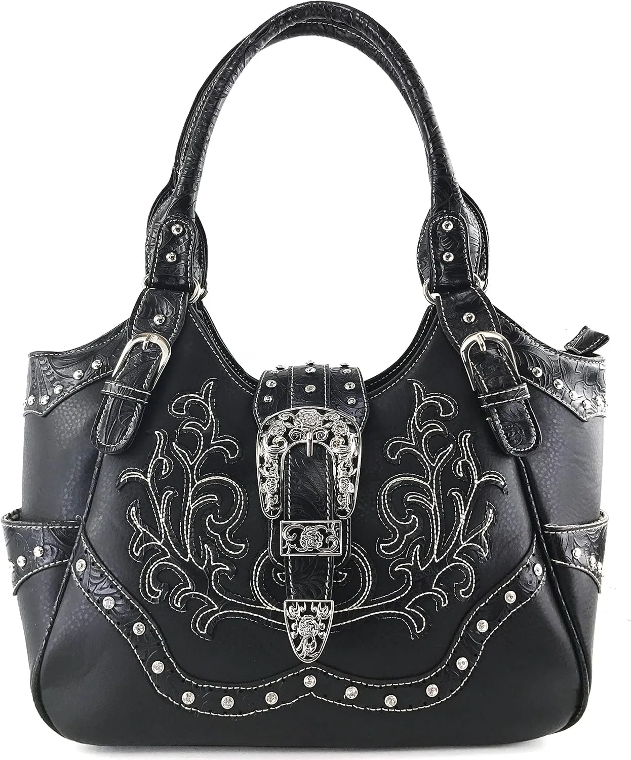 Justin West American Albino Floral Embroidery Buckle Shoulder Concealed Carry Handbag Purse