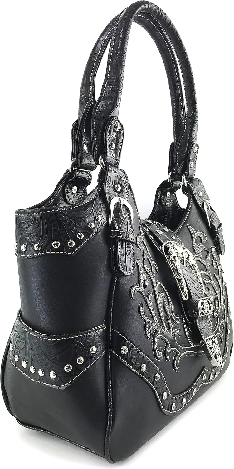 Justin West American Albino Floral Embroidery Buckle Shoulder Concealed Carry Handbag Purse