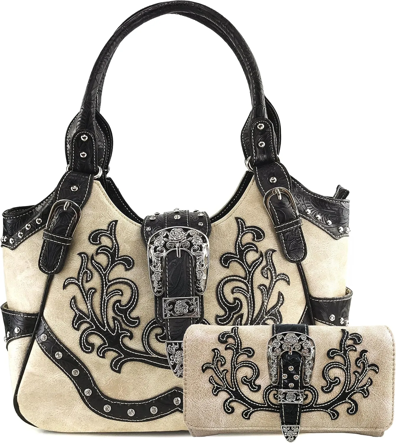 Justin West American Albino Floral Embroidery Buckle Shoulder Concealed Carry Handbag Purse