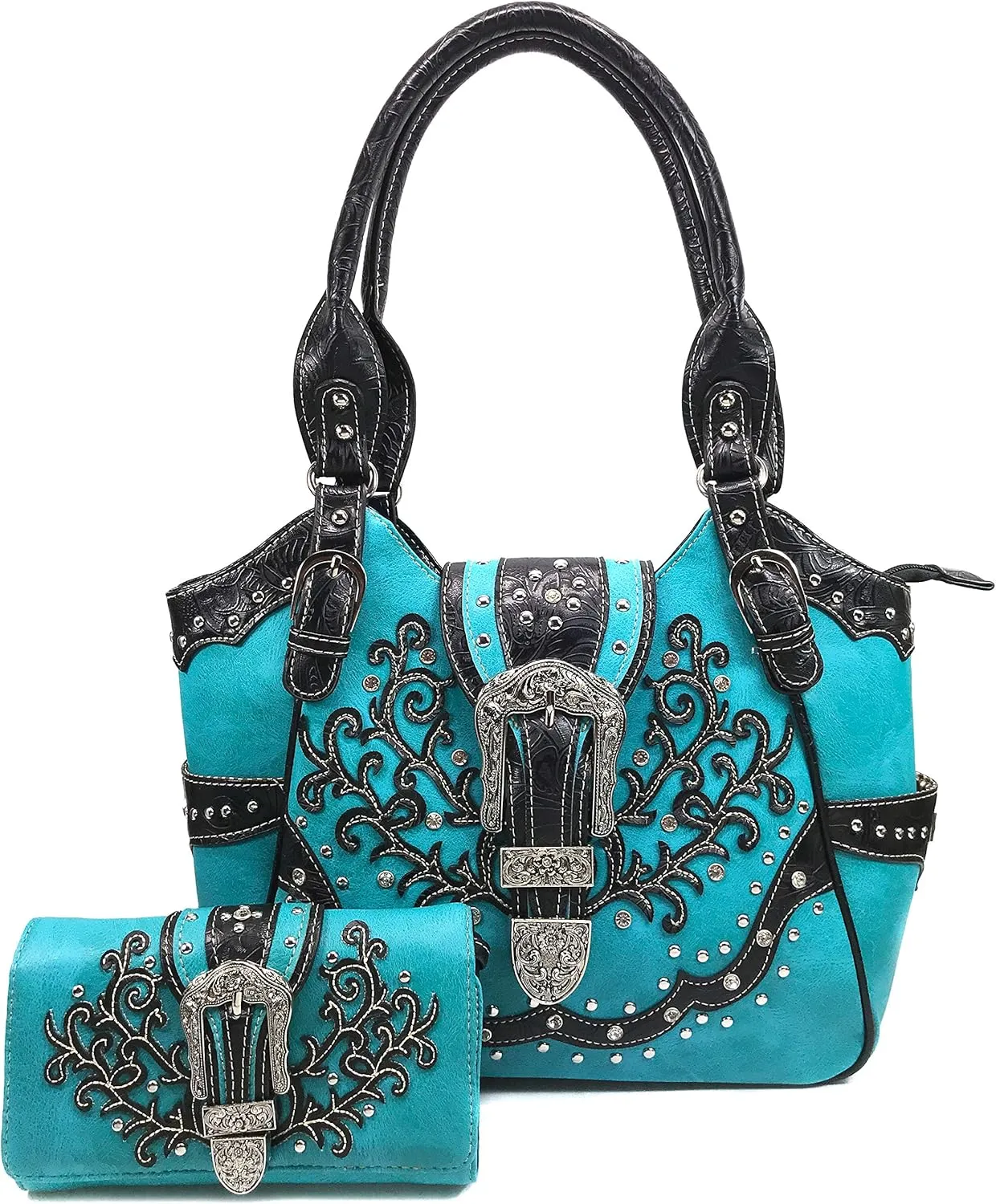 Justin West American Albino Floral Embroidery Buckle Shoulder Concealed Carry Handbag Purse