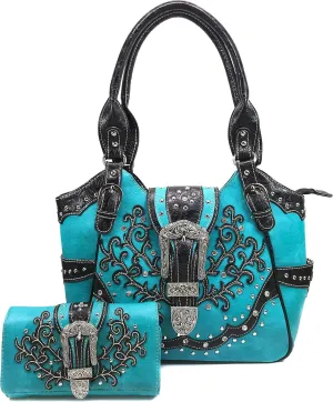 Justin West American Albino Floral Embroidery Buckle Shoulder Concealed Carry Handbag Purse