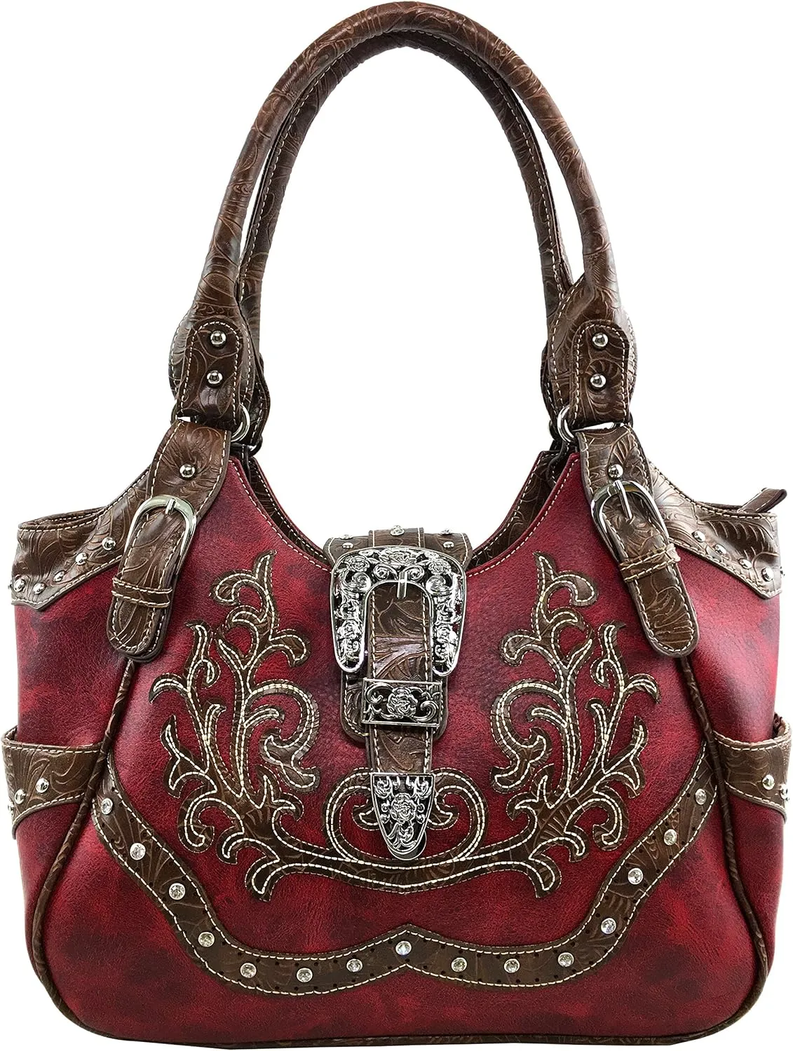 Justin West American Albino Floral Embroidery Buckle Shoulder Concealed Carry Handbag Purse