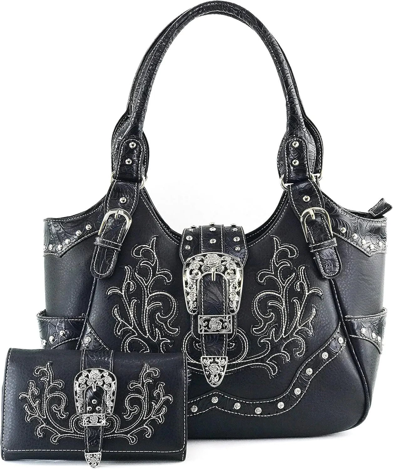 Justin West American Albino Floral Embroidery Buckle Shoulder Concealed Carry Handbag Purse
