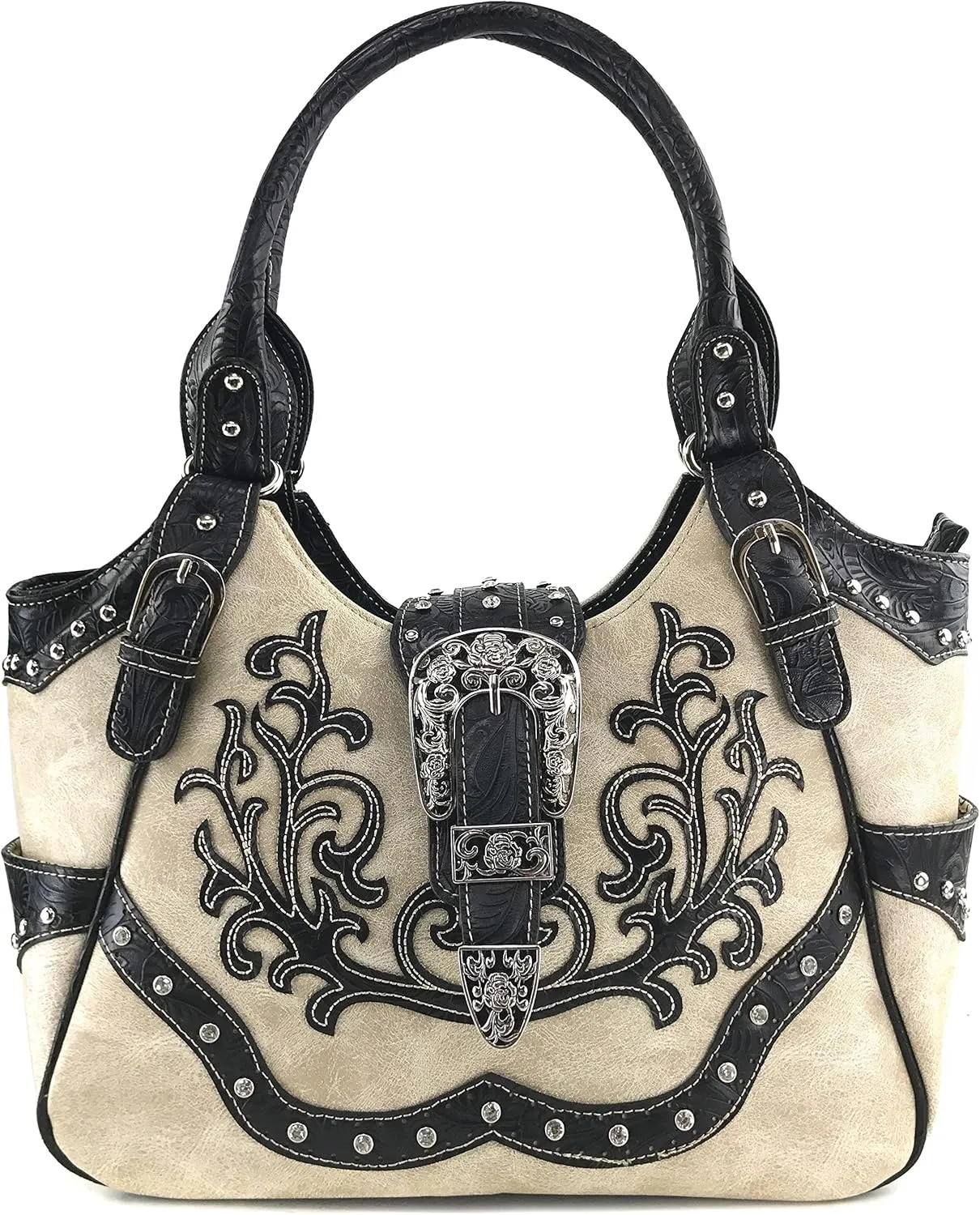 Justin West American Albino Floral Embroidery Buckle Shoulder Concealed Carry Handbag Purse