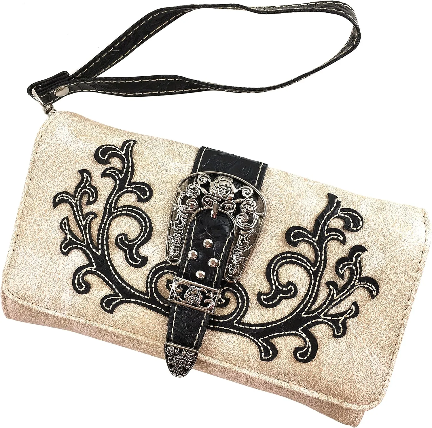 Justin West American Albino Floral Embroidery Buckle Shoulder Concealed Carry Handbag Purse