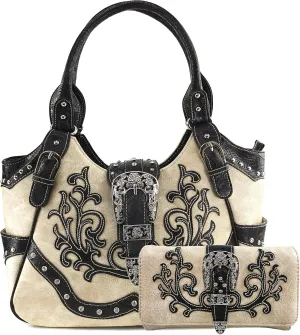 Justin West American Albino Floral Embroidery Buckle Shoulder Concealed Carry Handbag Purse