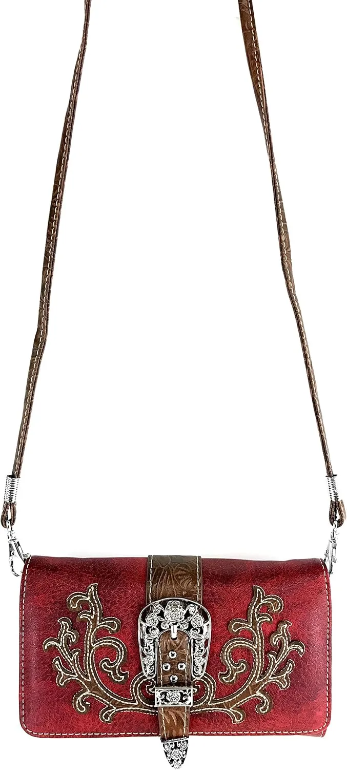 Justin West American Albino Floral Embroidery Buckle Shoulder Concealed Carry Handbag Purse
