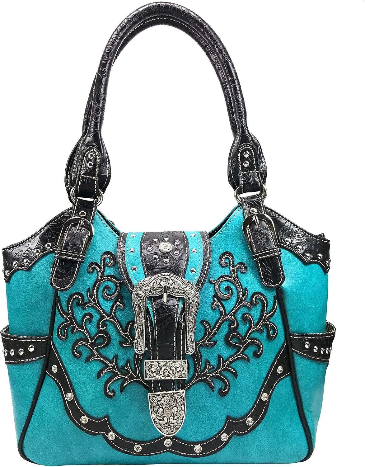Justin West American Albino Floral Embroidery Buckle Shoulder Concealed Carry Handbag Purse