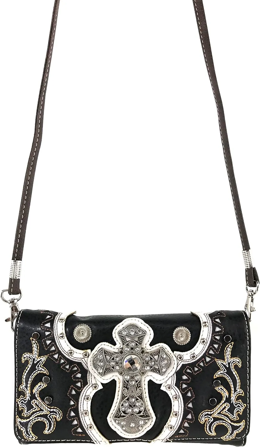 Justin West Concealed Carry Laser Cut Concho Cross Antique Embroidery Handbag