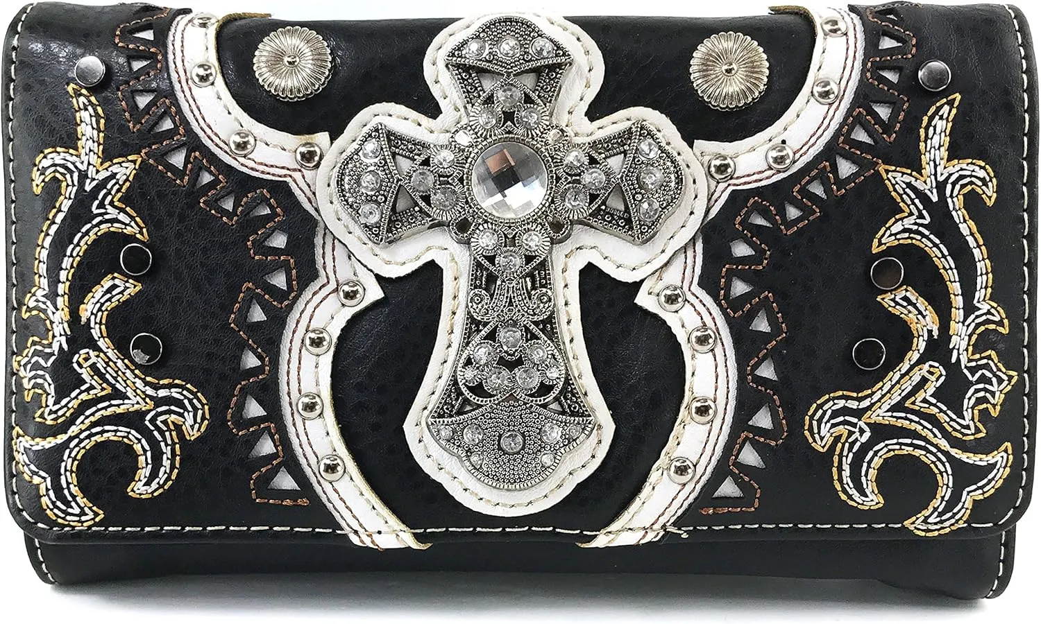 Justin West Concealed Carry Laser Cut Concho Cross Antique Embroidery Handbag