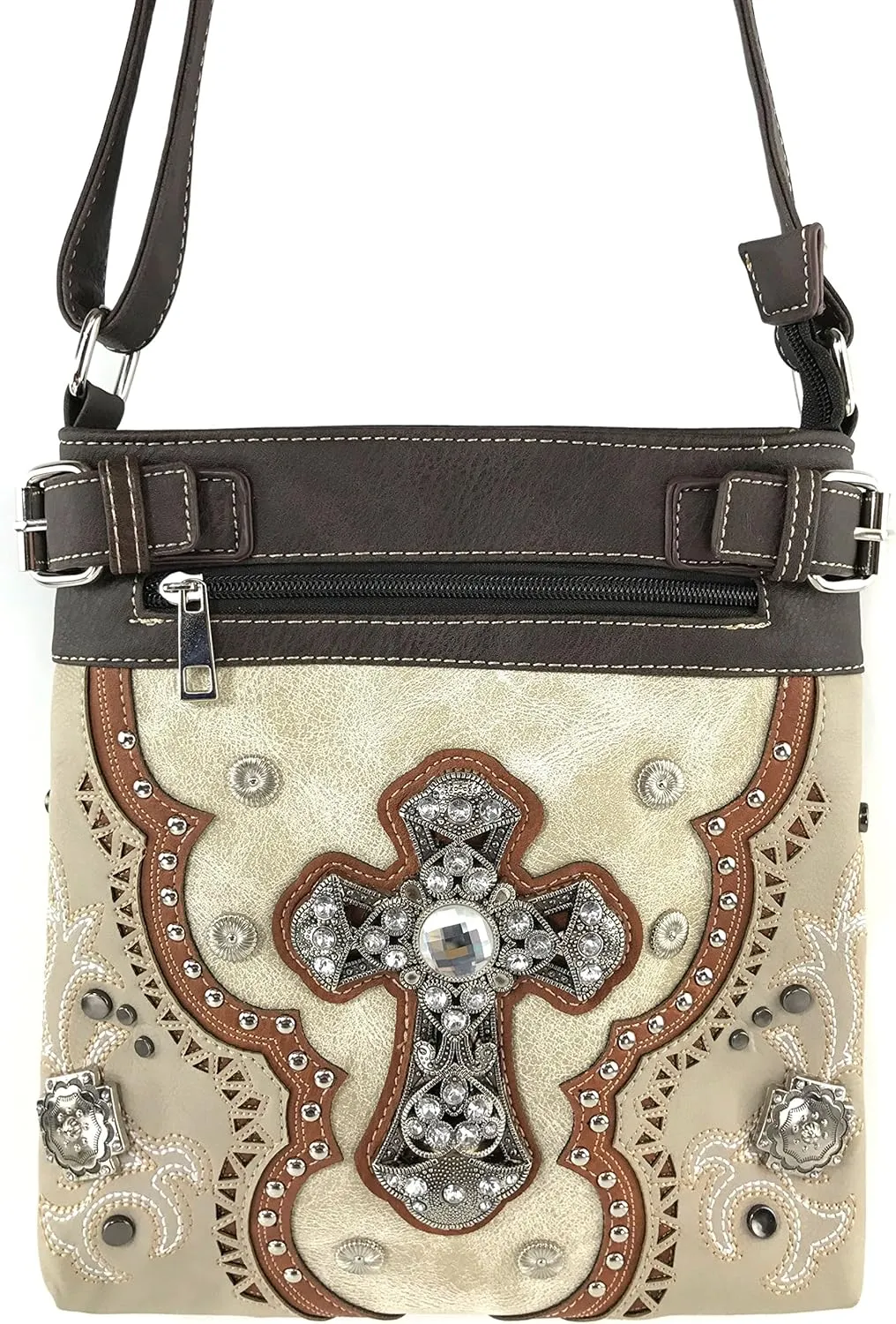 Justin West Concealed Carry Laser Cut Concho Cross Antique Embroidery Handbag