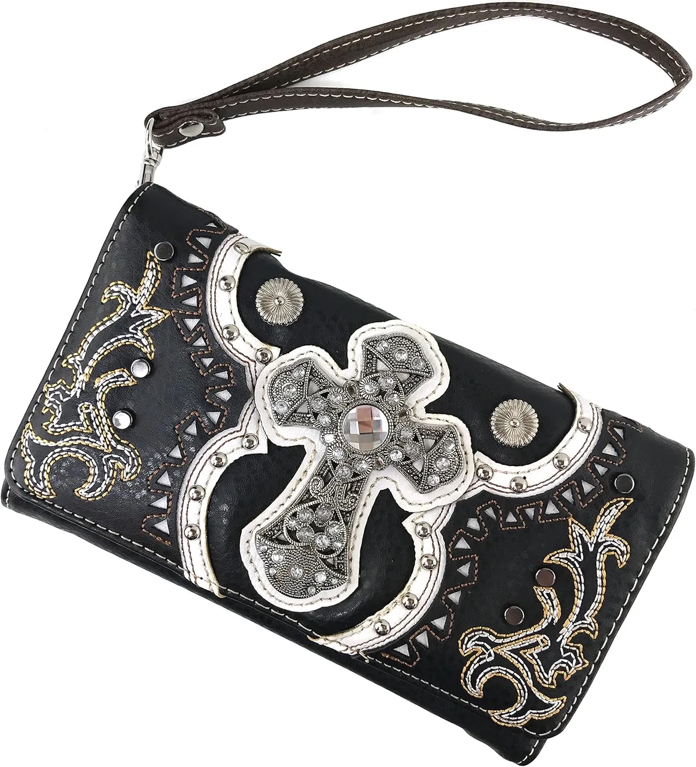 Justin West Concealed Carry Laser Cut Concho Cross Antique Embroidery Handbag