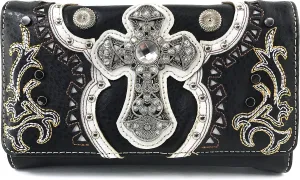 Justin West Concealed Carry Laser Cut Concho Cross Antique Embroidery Handbag