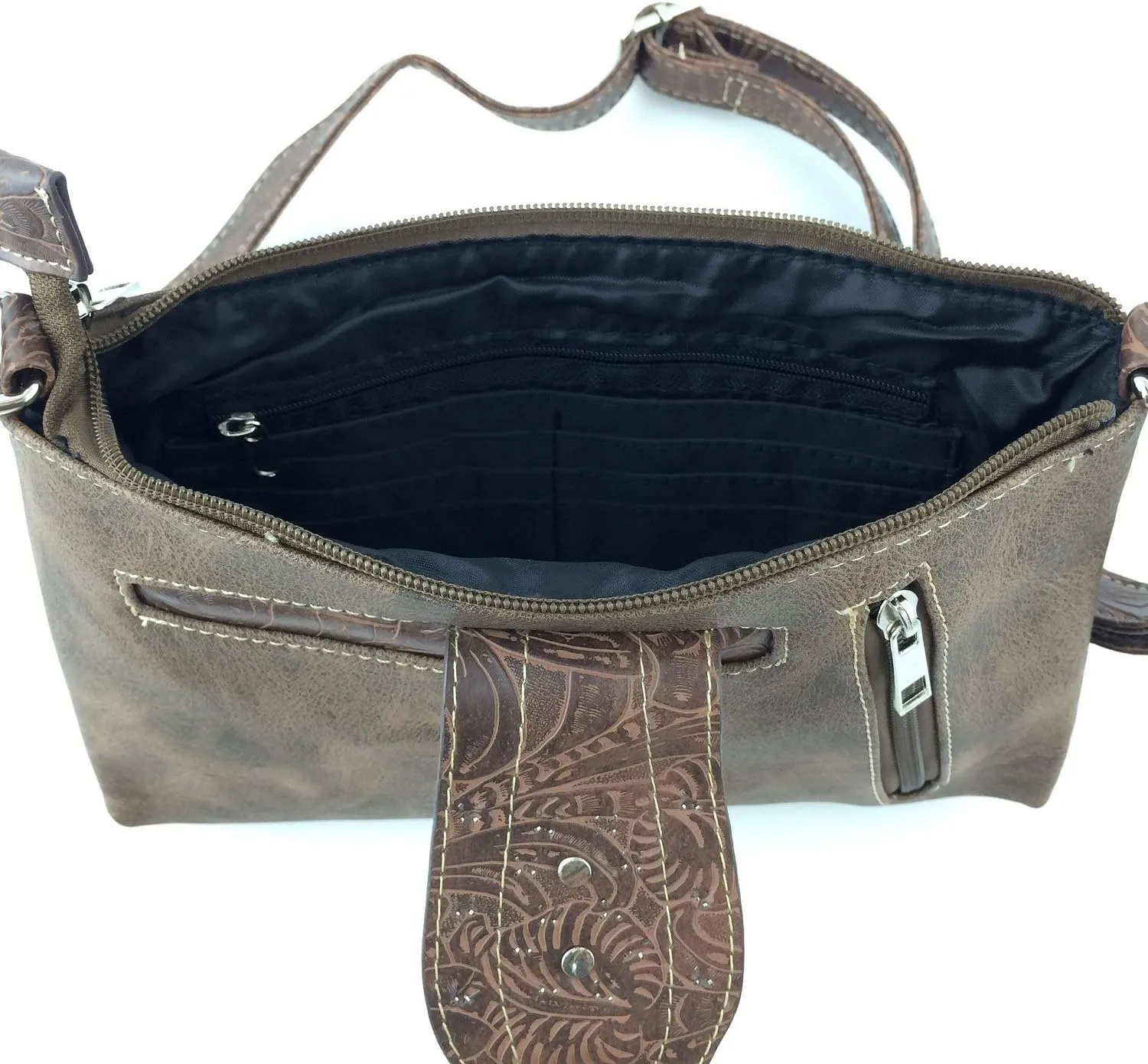 Justin West Floral Leather Turquoise Concho Rhinestone Messenger Bag Crossbody