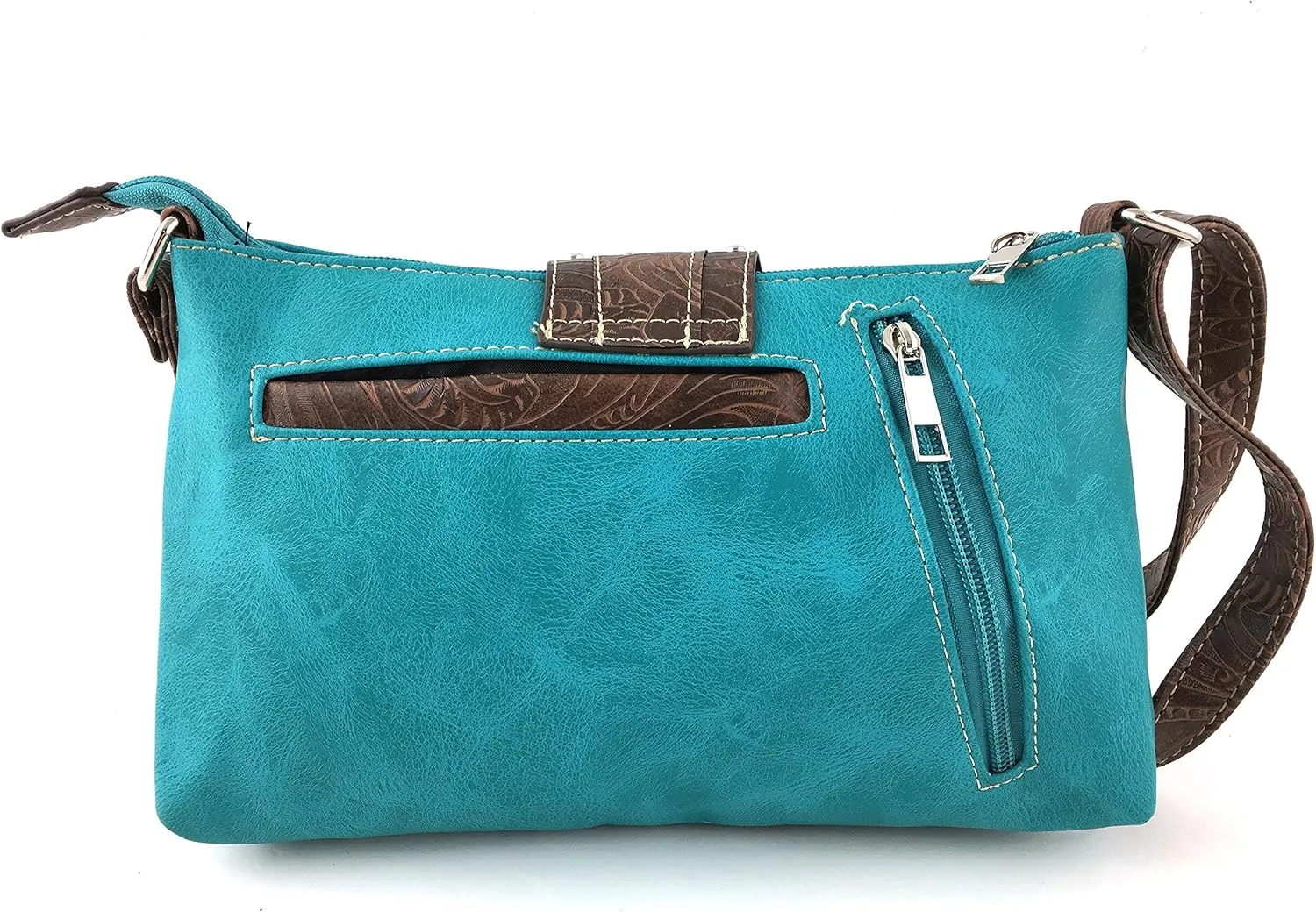 Justin West Floral Leather Turquoise Concho Rhinestone Messenger Bag Crossbody