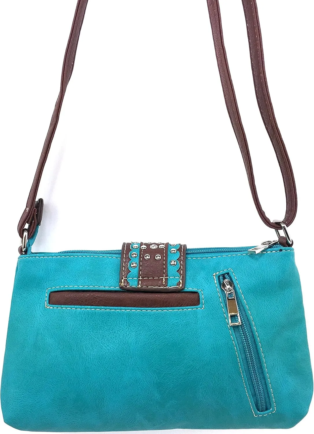 Justin West Floral Leather Turquoise Concho Rhinestone Messenger Bag Crossbody