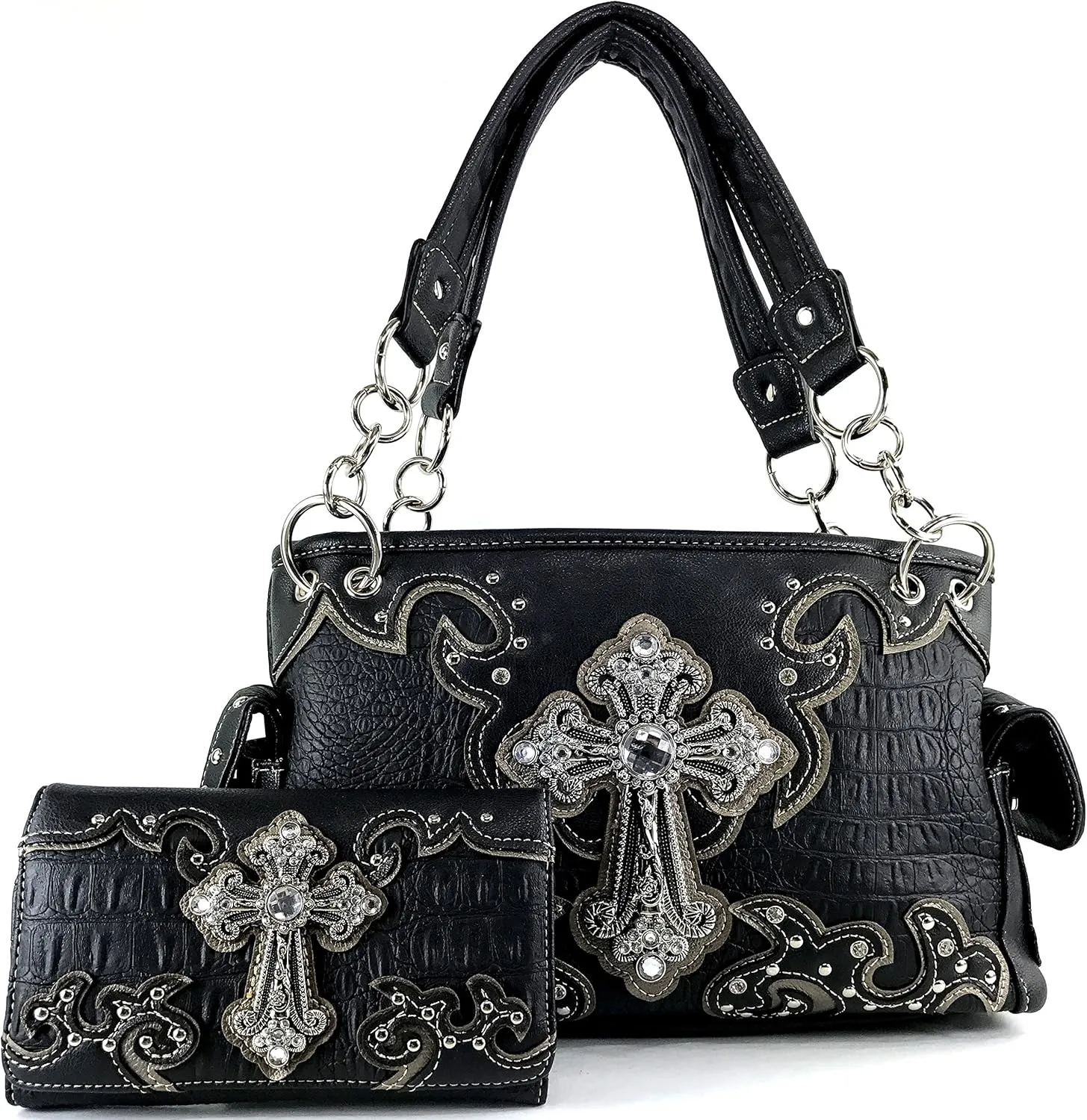 Justin West Paisley Embroidery Floral Tooled Leather Rhinestone Cross Shoulder Concealed Carry Handbag Purse