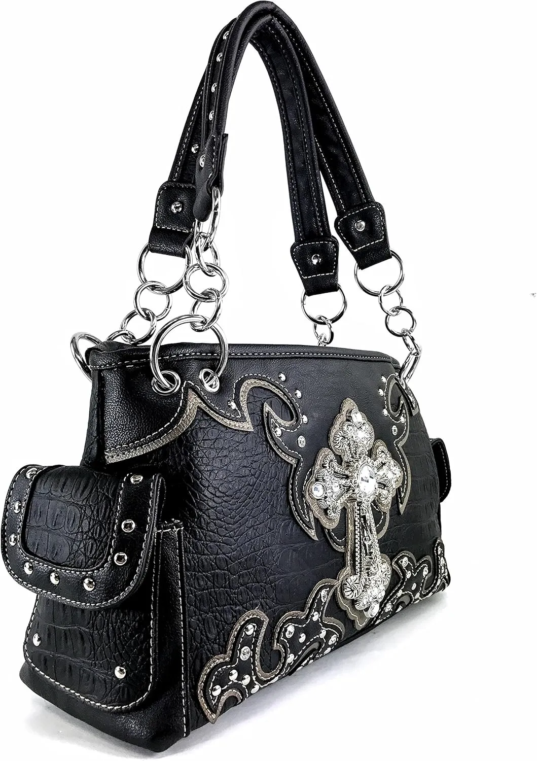 Justin West Paisley Embroidery Floral Tooled Leather Rhinestone Cross Shoulder Concealed Carry Handbag Purse