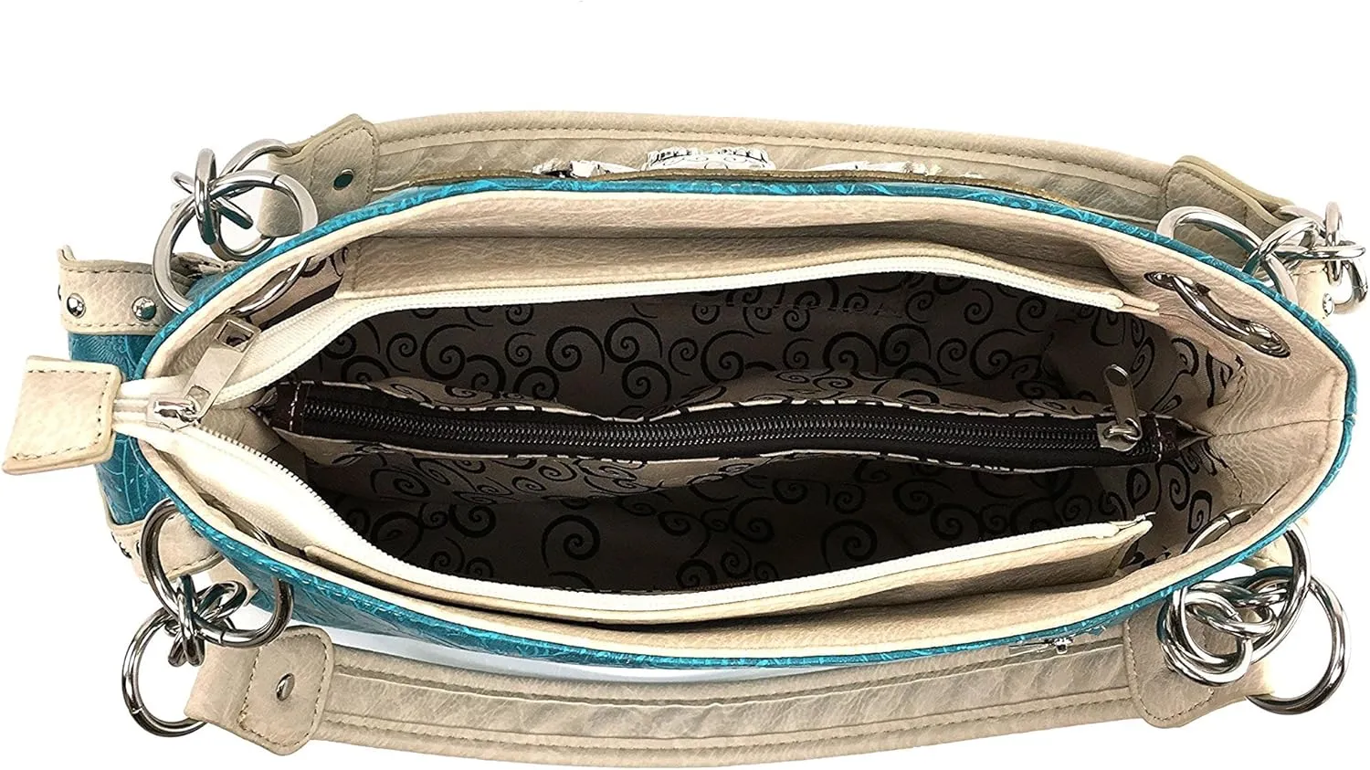 Justin West Paisley Embroidery Floral Tooled Leather Rhinestone Cross Shoulder Concealed Carry Handbag Purse