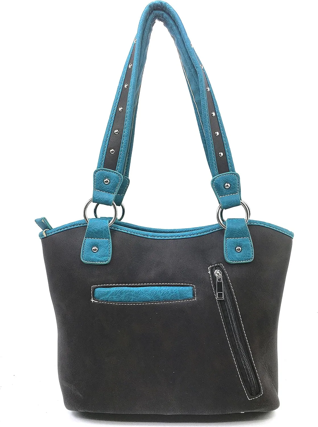 Justin West Western Rhinestone Cross Tote Purse Embroidery Floral Design Leather Concealed Carry Handbag