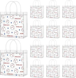 Jutieuo 24 Pack Baseball Clear Gift Bags with Handles, Plastic Snack Bags Goodie Bag Bulk for Sport Team & Baseball Themed Party (8 x 8 x 3.1 Inches)