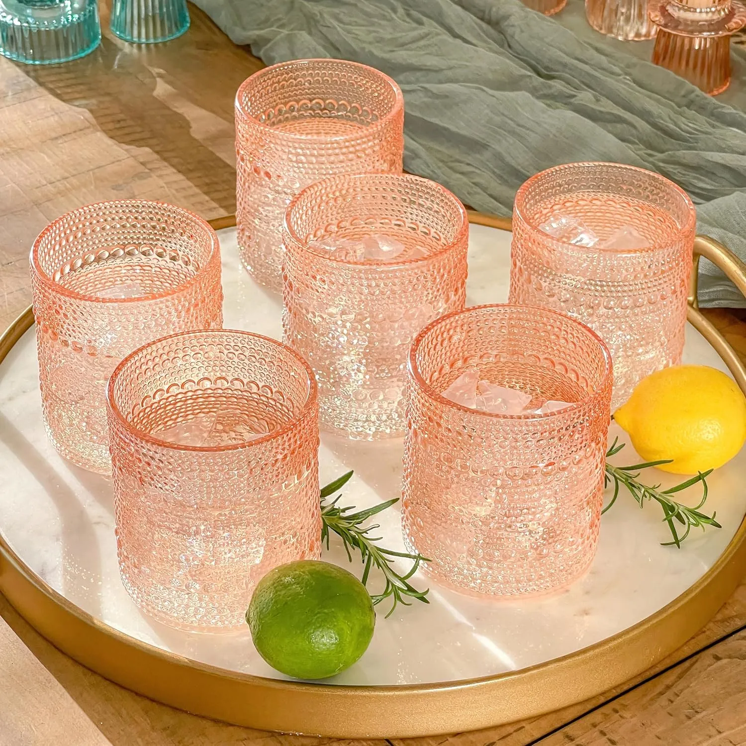 Kate Aspen Rose Gold Hobnail Beaded Drinking Glasses Set of 6-10 oz Vintage Glassware Set Cocktail Glass Set, Juice Glass, Water Cups | Makes A Great Hostess Gift or Gift for New Home Owners
