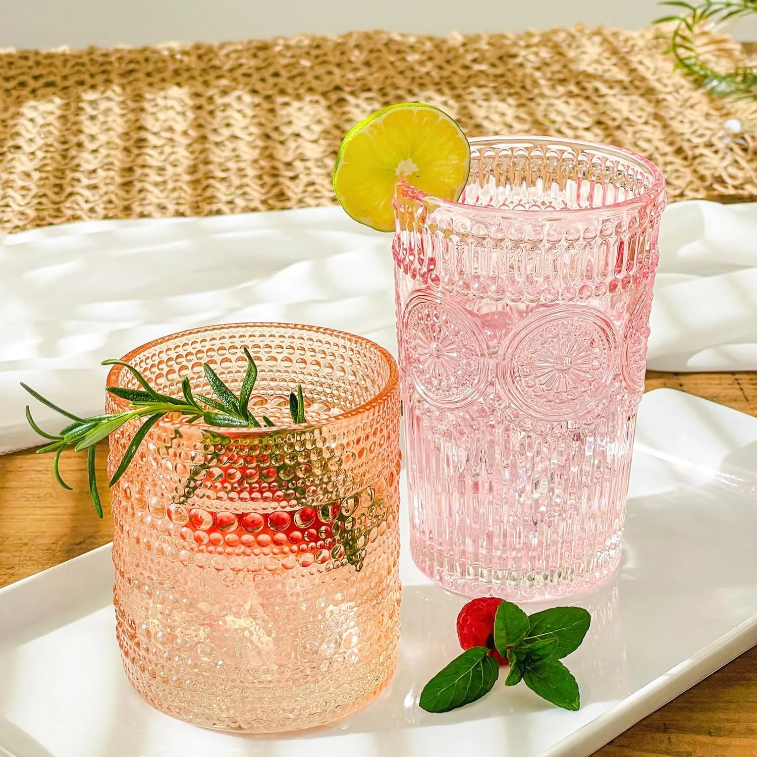 Kate Aspen Rose Gold Hobnail Beaded Drinking Glasses Set of 6-10 oz Vintage Glassware Set Cocktail Glass Set, Juice Glass, Water Cups | Makes A Great Hostess Gift or Gift for New Home Owners