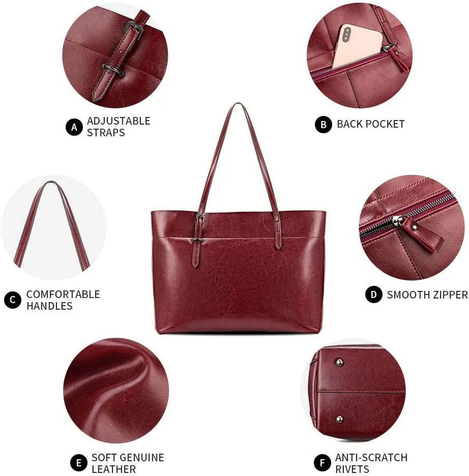 Kattee Vintage Genuine Leather Tote Shoulder Bag for Women Satchel Handbag with Top Handles