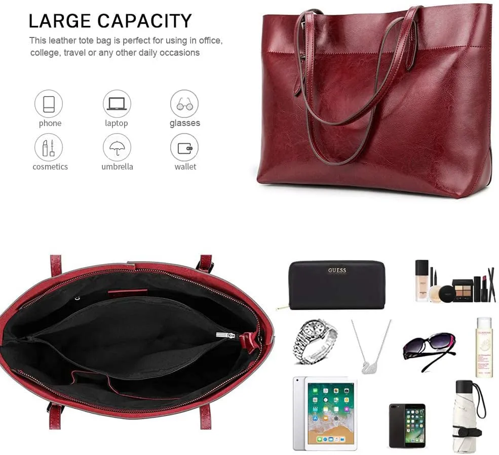 Kattee Vintage Genuine Leather Tote Shoulder Bag for Women Satchel Handbag with Top Handles