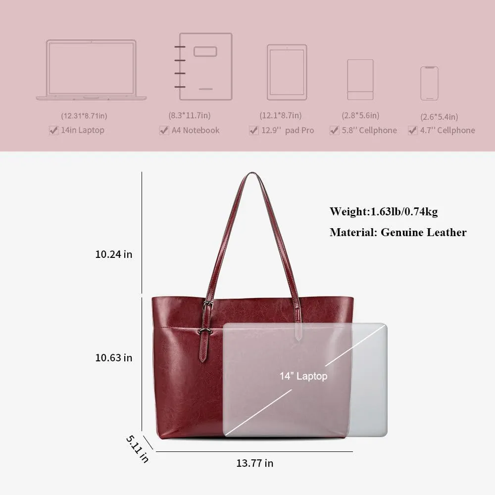 Kattee Vintage Genuine Leather Tote Shoulder Bag for Women Satchel Handbag with Top Handles
