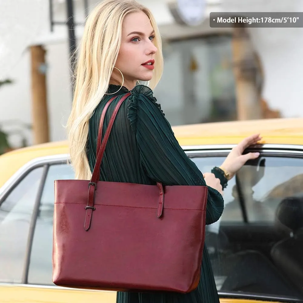 Kattee Vintage Genuine Leather Tote Shoulder Bag for Women Satchel Handbag with Top Handles