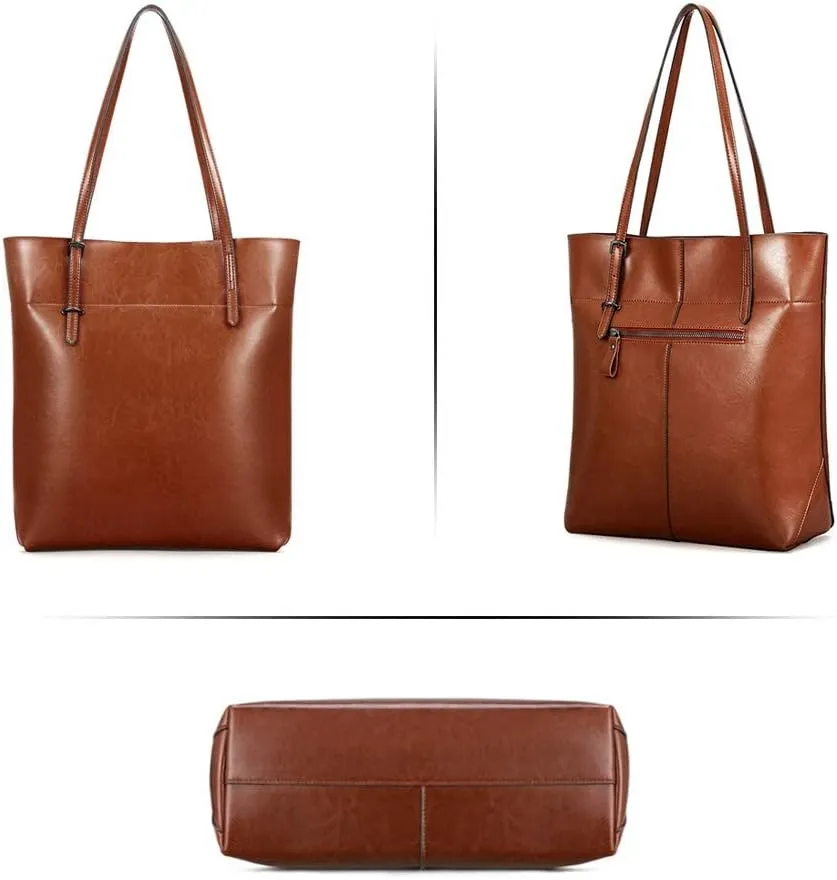 Kattee Vintage Genuine Leather Tote Shoulder Handbag for Woman with Adjustable Handles