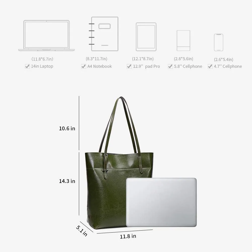 Kattee Vintage Genuine Leather Tote Shoulder Handbag for Woman with Adjustable Handles