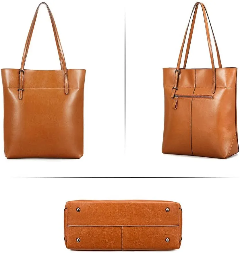 Kattee Vintage Genuine Leather Tote Shoulder Handbag for Woman with Adjustable Handles