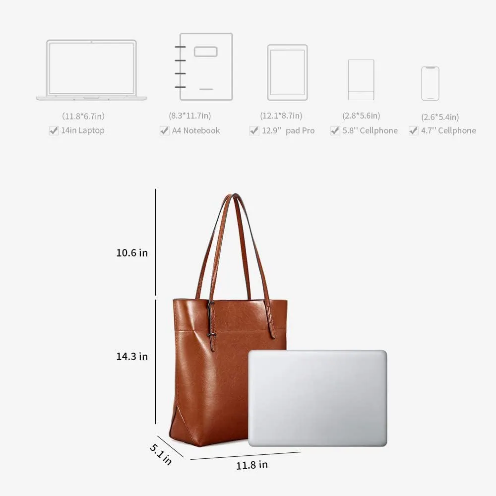 Kattee Vintage Genuine Leather Tote Shoulder Handbag for Woman with Adjustable Handles