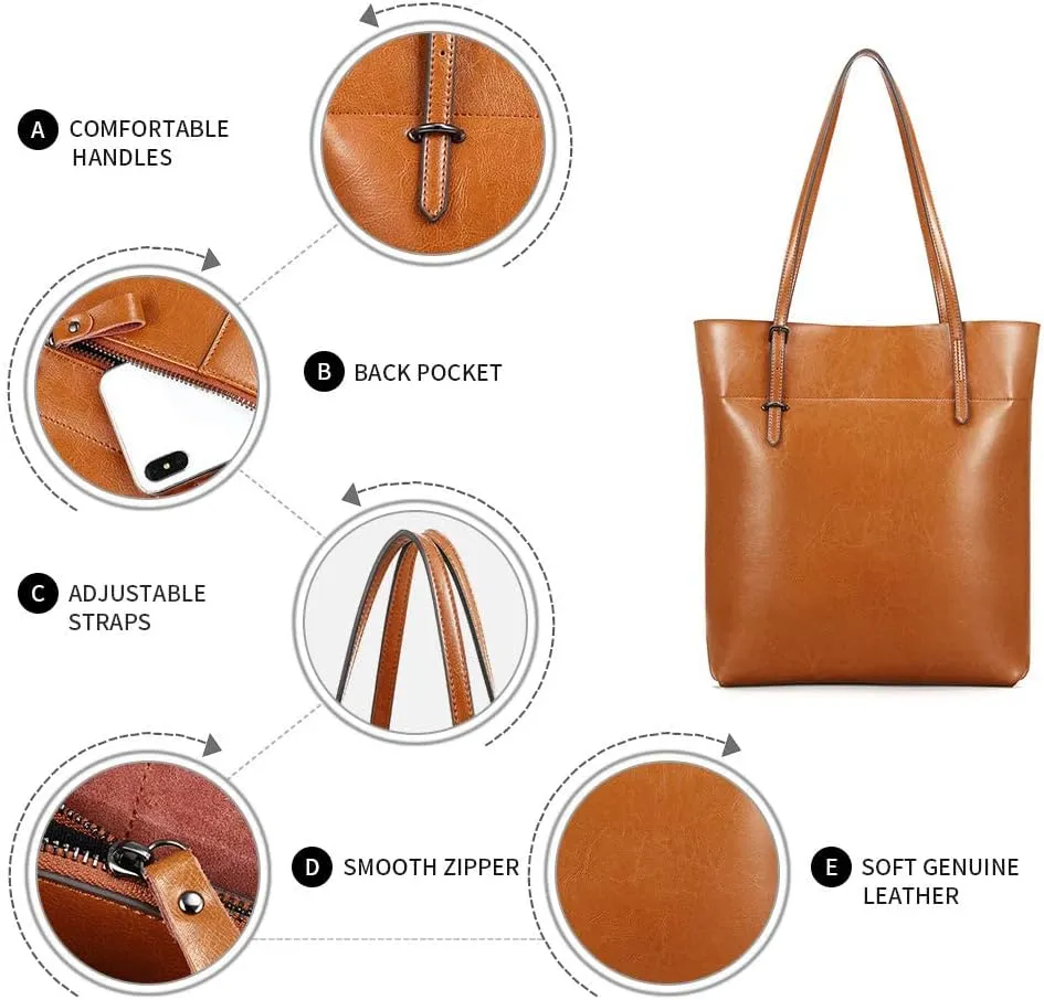 Kattee Vintage Genuine Leather Tote Shoulder Handbag for Woman with Adjustable Handles
