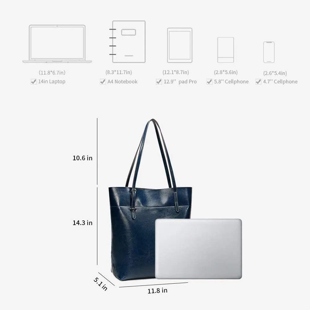 Kattee Vintage Genuine Leather Tote Shoulder Handbag for Woman with Adjustable Handles