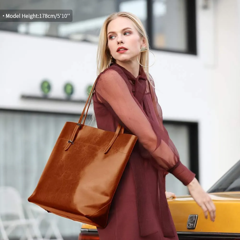Kattee Vintage Genuine Leather Tote Shoulder Handbag for Woman with Adjustable Handles