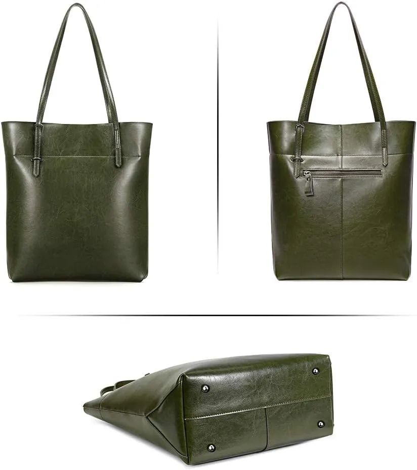 Kattee Vintage Genuine Leather Tote Shoulder Handbag for Woman with Adjustable Handles