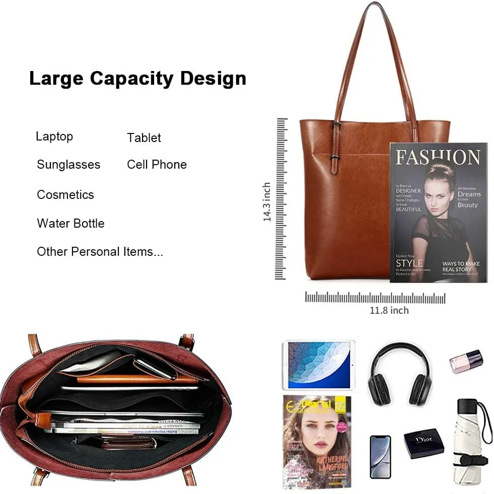 Kattee Vintage Genuine Leather Tote Shoulder Handbag for Woman with Adjustable Handles