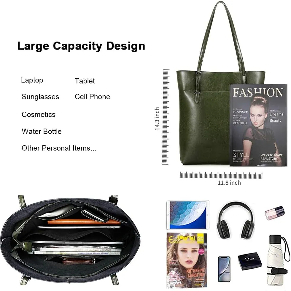 Kattee Vintage Genuine Leather Tote Shoulder Handbag for Woman with Adjustable Handles