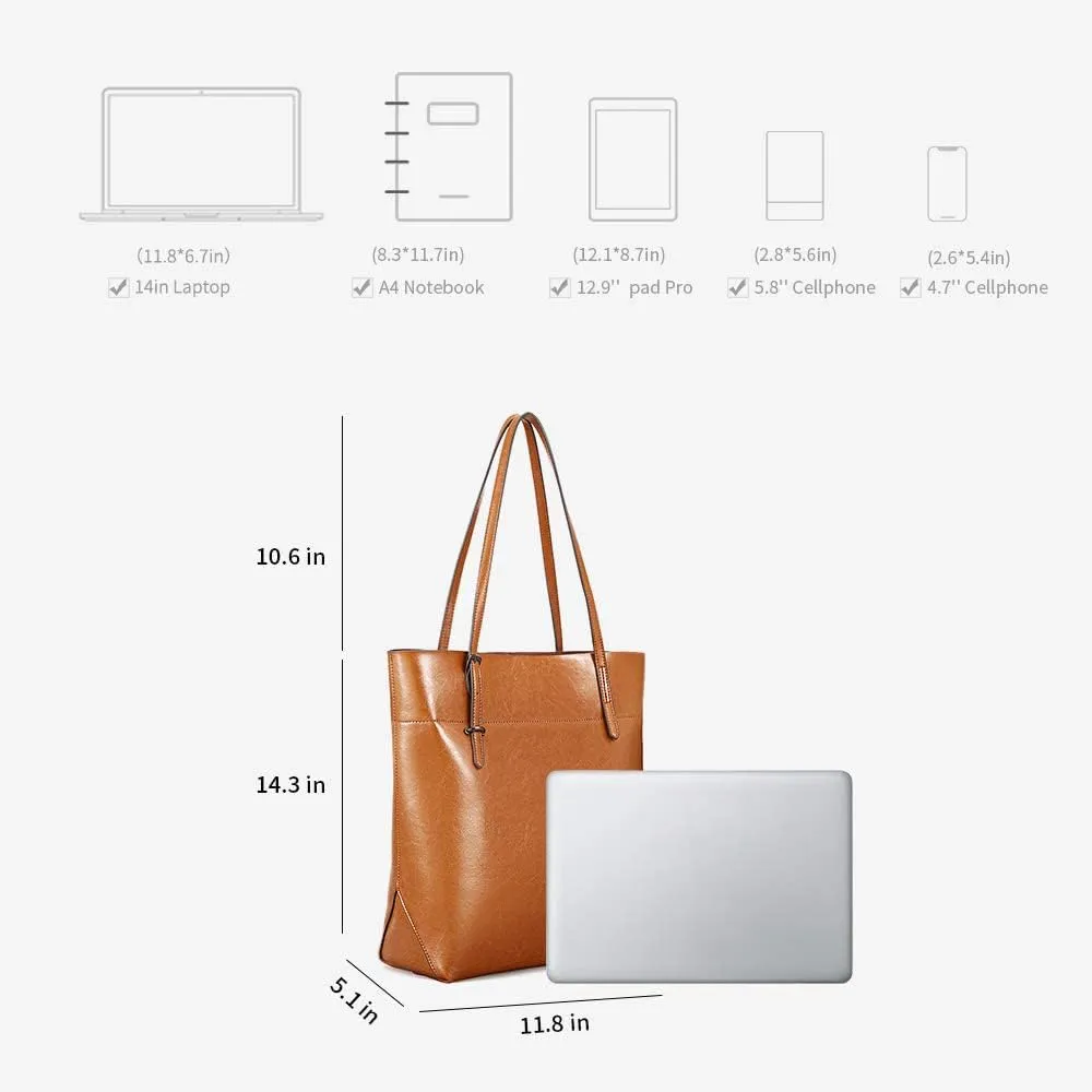 Kattee Vintage Genuine Leather Tote Shoulder Handbag for Woman with Adjustable Handles