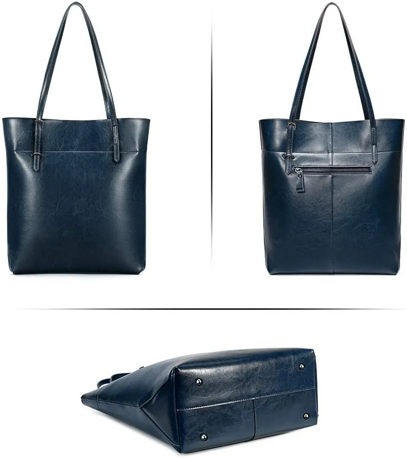 Kattee Vintage Genuine Leather Tote Shoulder Handbag for Woman with Adjustable Handles